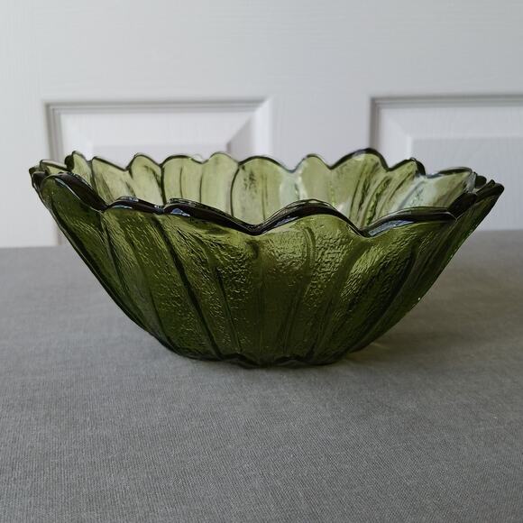 Indiana Glass Avocado Sunflower Lily Pons pattern glass bowl 3"x7" vintage MCM - Picture 3 of 8